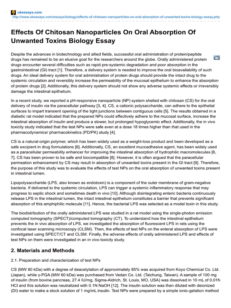 Effects of chitosan nanoparticles on oral absorption of unwanted toxins biology essay picture