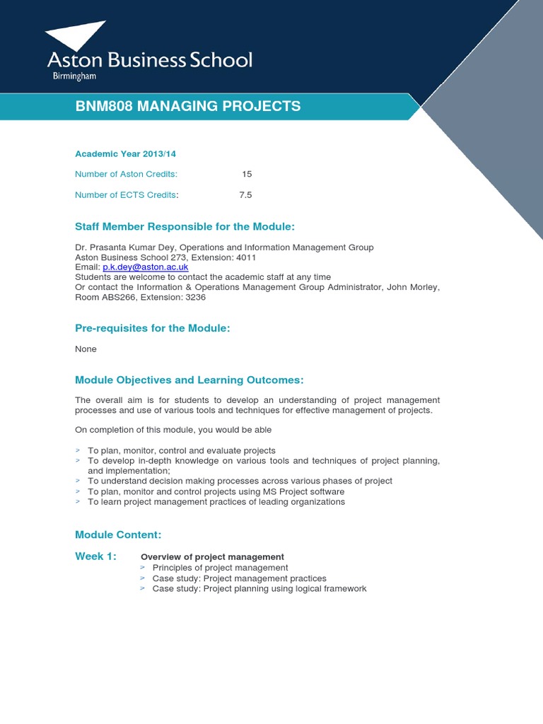 Managing Projects Module Overview | PDF | Project Management | Risk ...