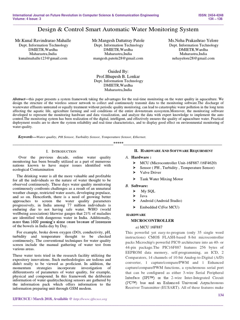 Design & Control Smart Automatic Water Monitoring System | PDF ...