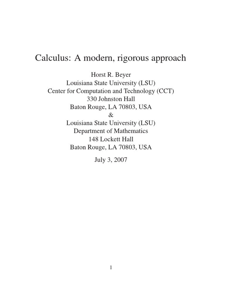 Horst R Beyer Calculus And Analysis A Combined Integral Mathematical Proof