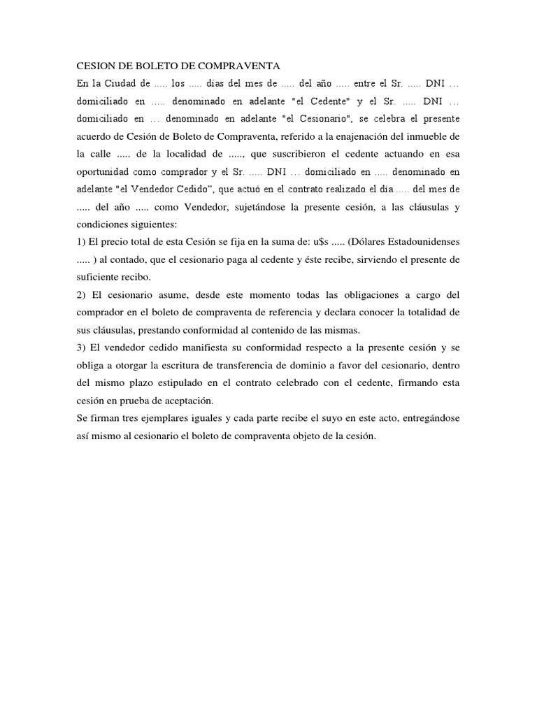 Pdf Cesion De Boleto De Compraventapdf