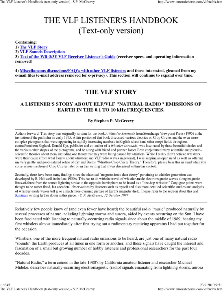 The VLF Listener's Handbook | PDF | Magnetosphere | Solar Wind