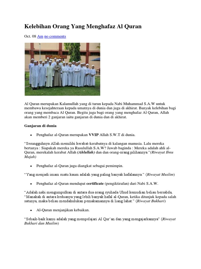 Kelebihan Orang Yang Menghafaz Al Quran Pdf
