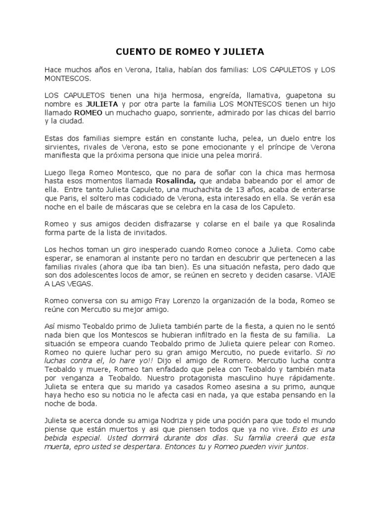Cuento de Romeo y Julieta Romeo