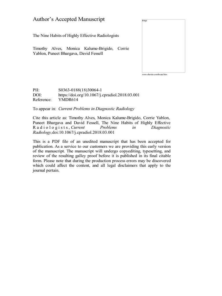 Author's Accepted Manuscript Current Problems in Diagnostic Radiology PDF Mindfulness