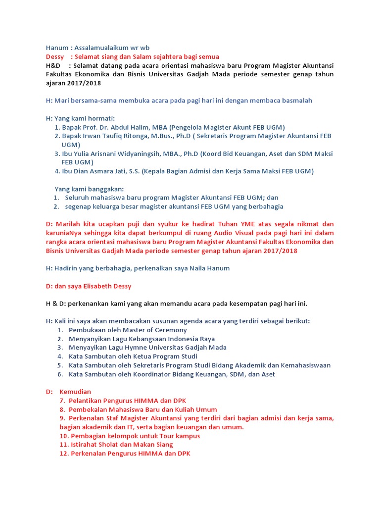 Script MC - Orientasi Maba | PDF