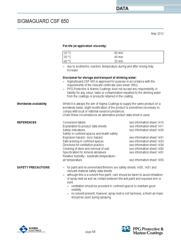 SigmaGuard CSF 650 Safety Guide | PDF | Paint | Business