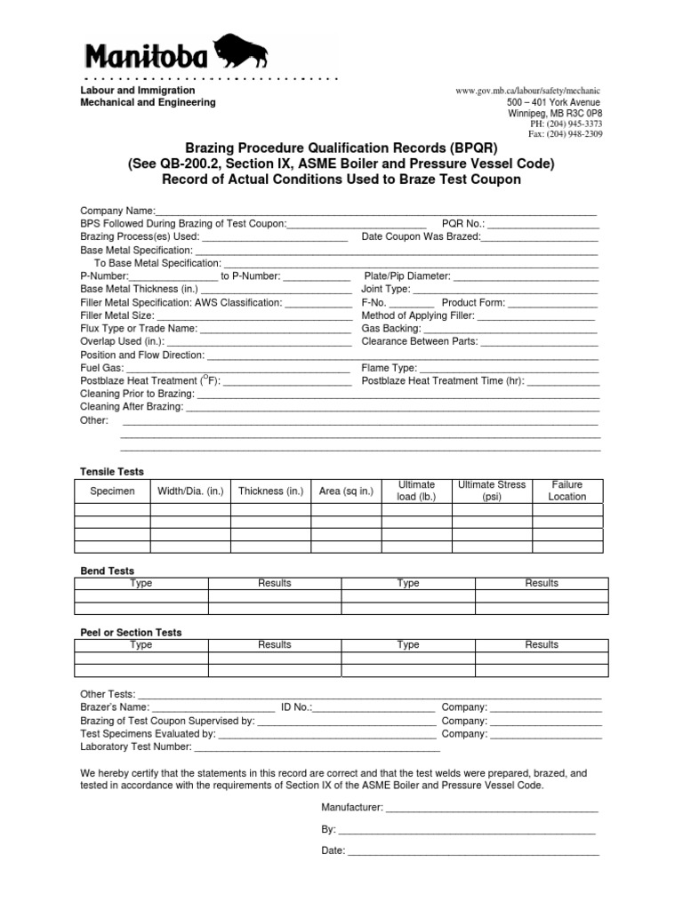 ASME - Brazing Procedures Qualification Report | PDF | Engineering ...