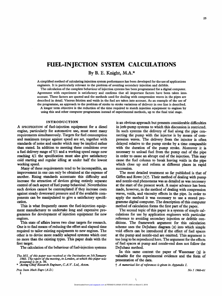 FUELIN JECTION SYSTEM CALCULATIONs PDF Fuel Injection Fluid Dynamics