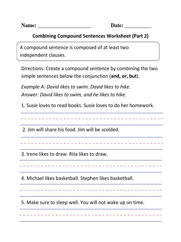 Creating Compound Sentences Worksheet Preview