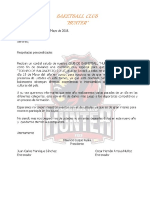 Carta de Invitacion A Torneo 3 X 3 | PDF