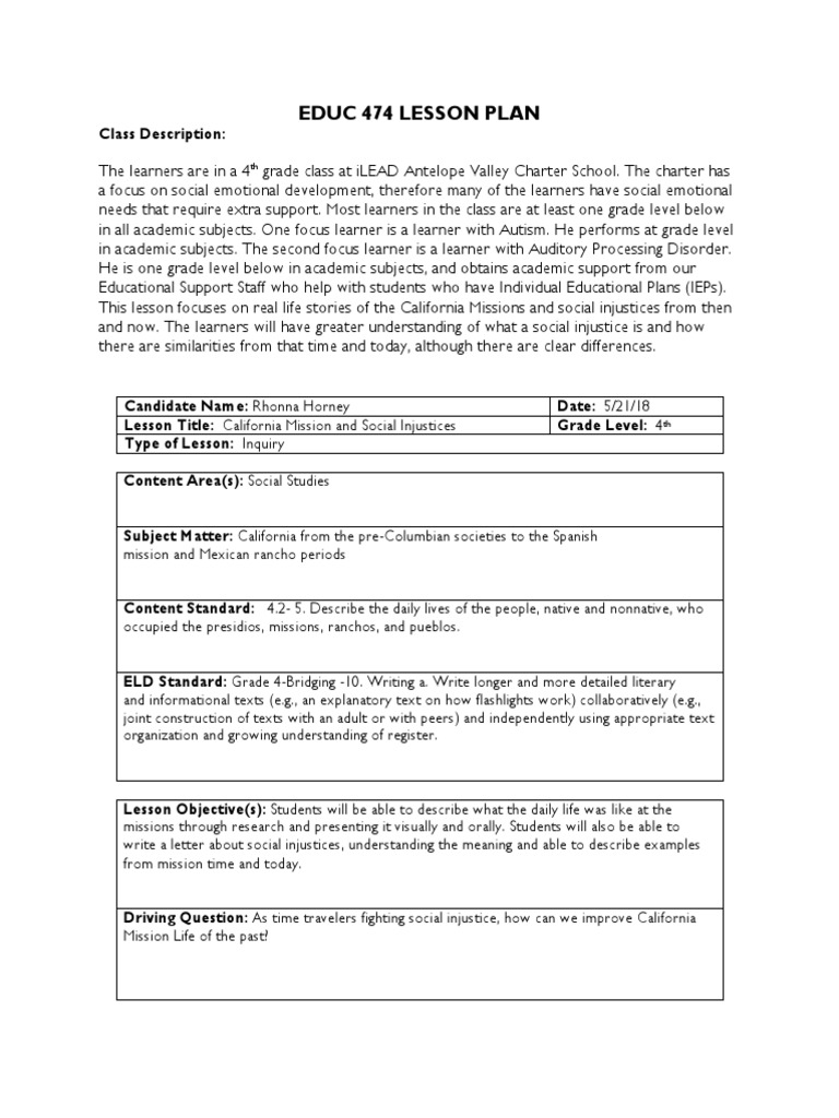 Inquiry Lesson Social Studies PDF Educational Assessment