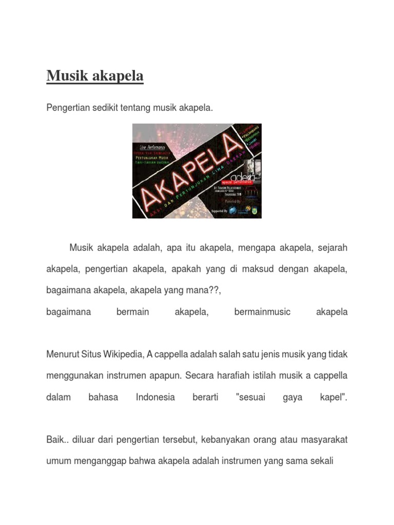 Musik Akapela Adalah Studi Indonesia