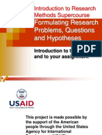 Introduction To Research Methods Supercourse: Formulating Research Problems, Questions and Hypotheses