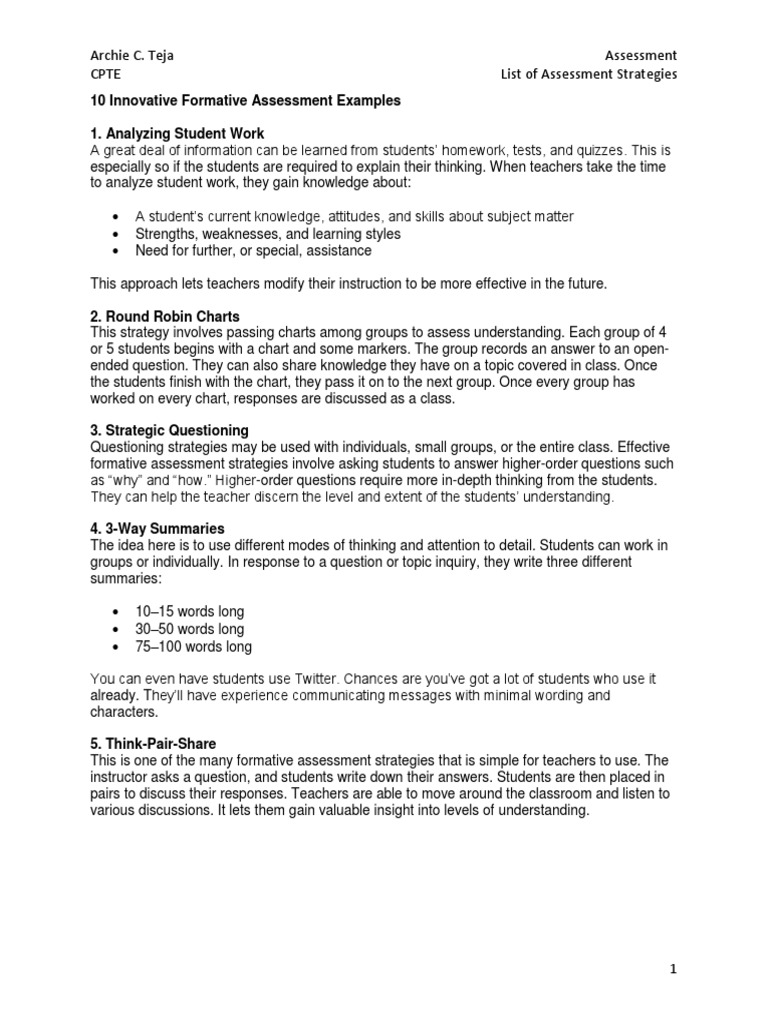 Innovative Assessment Strategies for Teachers | PDF | Educational ...