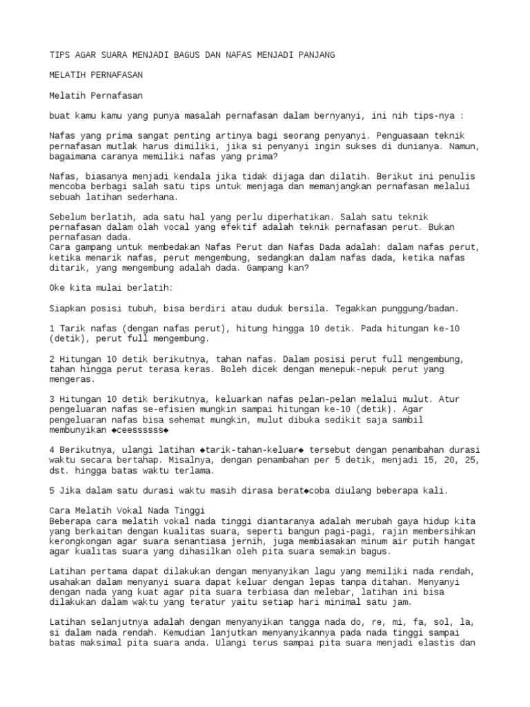 Tips Agar Suara Menjadi Bagus Dan Nafas Menjadi Panjang