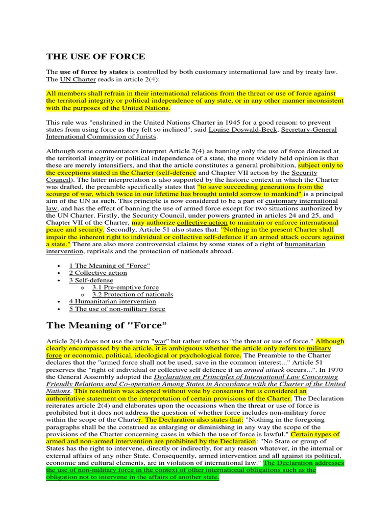 The Use of Force | PDF | International Relations | International Law