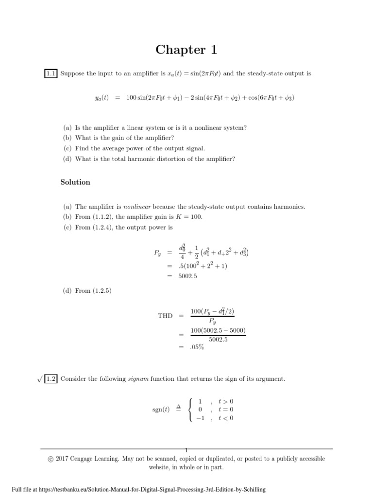 Solution Manual for Digital Signal Processing 3rd Edition by Schilling |  Spectral Density | Sampling (Signal Processing)