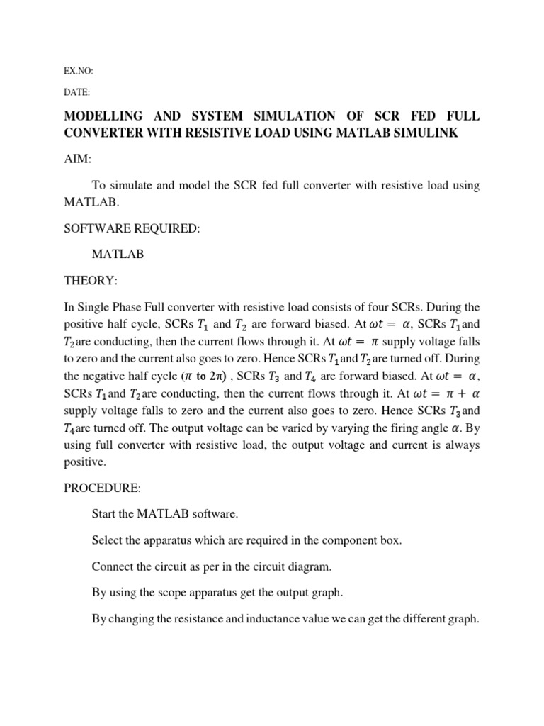 SCR Full Converter Simulation in MATLAB | PDF