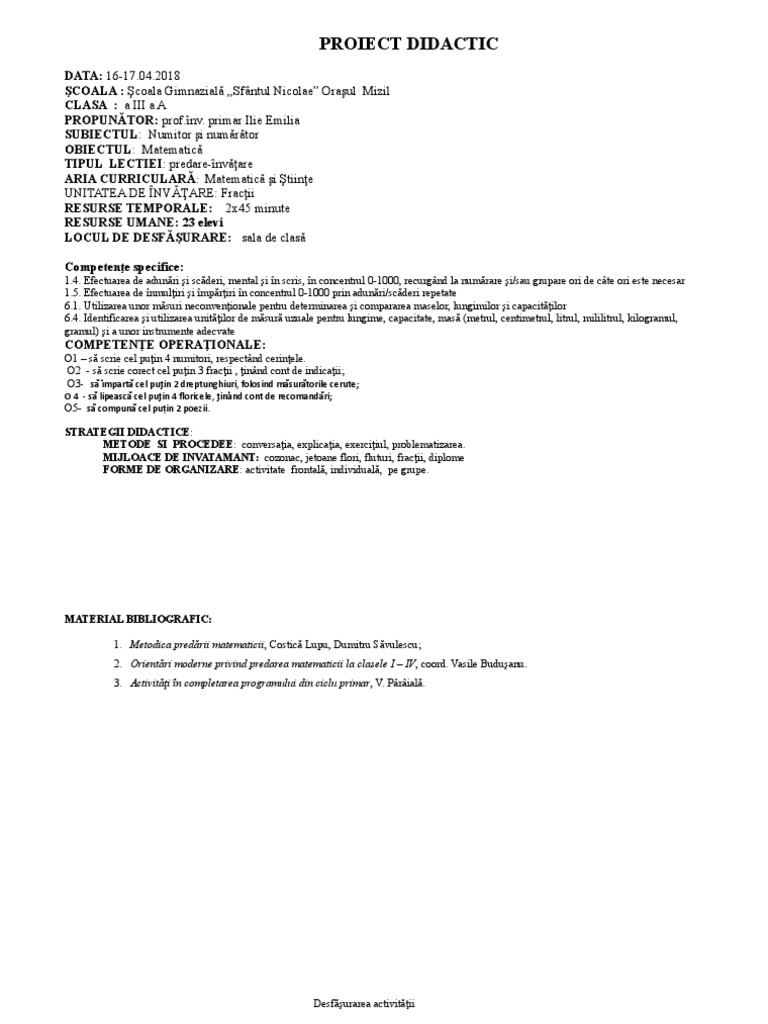 Proiect MATEMATICA 16-17.04. Numitor Şi Numărător | PDF