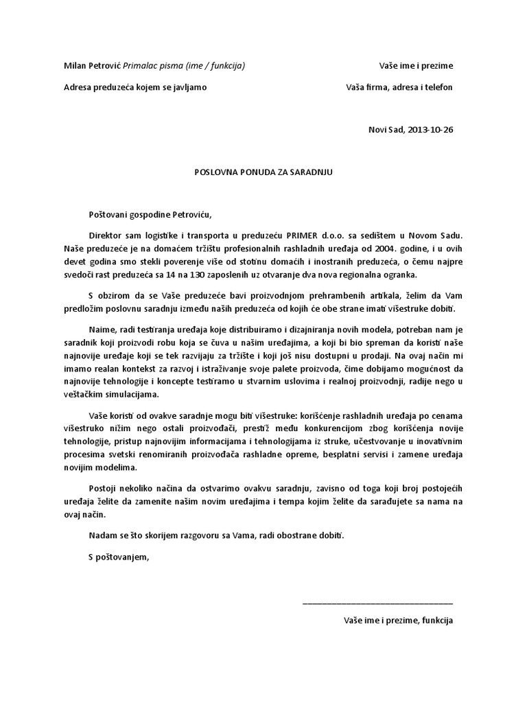 Upit Za Poslovnu Saradnju 1 | PDF