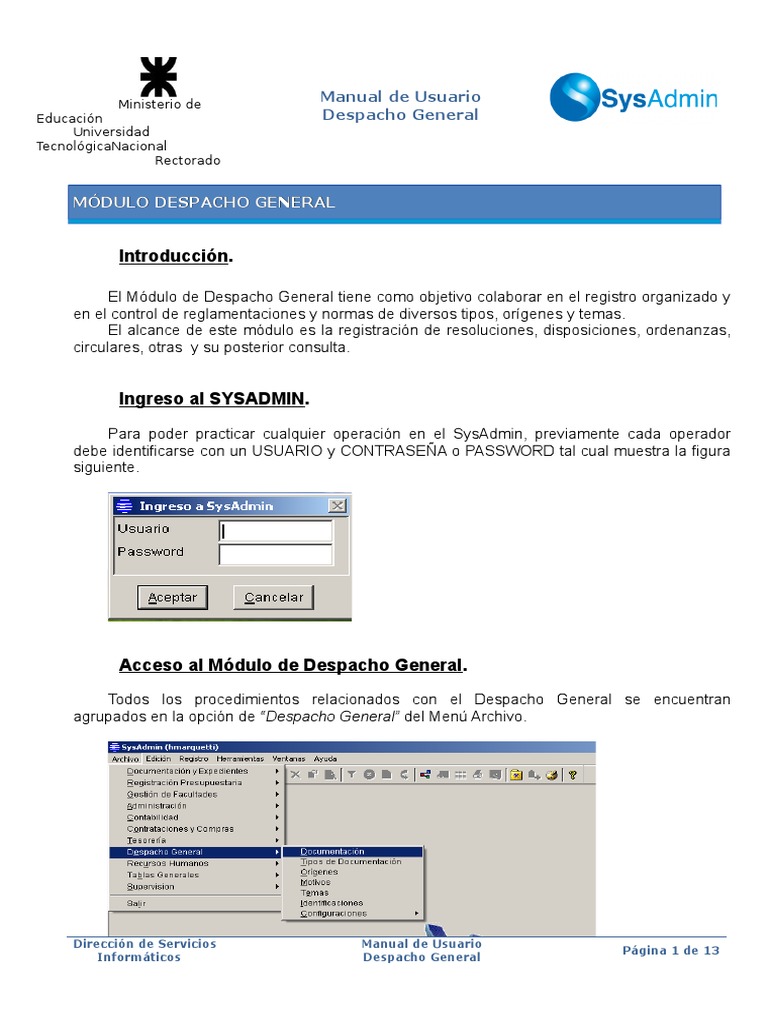 Manual SysAdmin - Despacho | PDF | Contraseña | Software