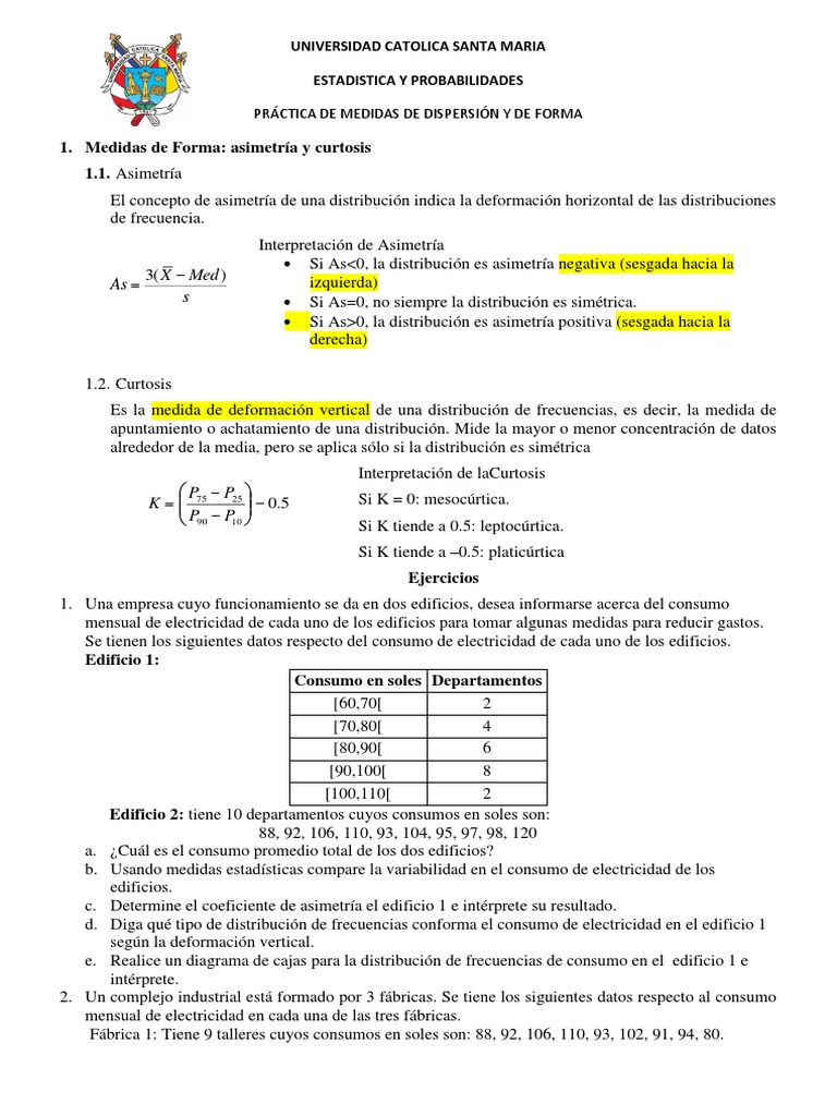 UCSM PRACT Medidas de Dispersion | PDF | Oblicuidad | Teoría de probabilidad