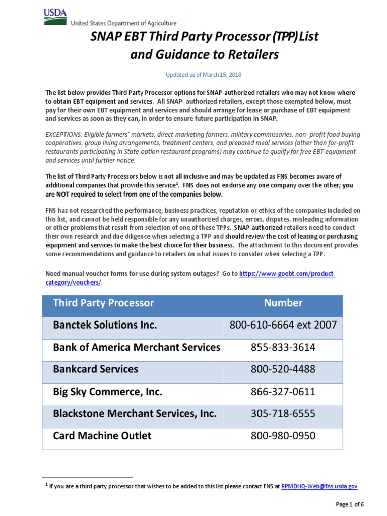 SNAP EBT TPP Guidance PDF PDF Debit Card Financial Transaction