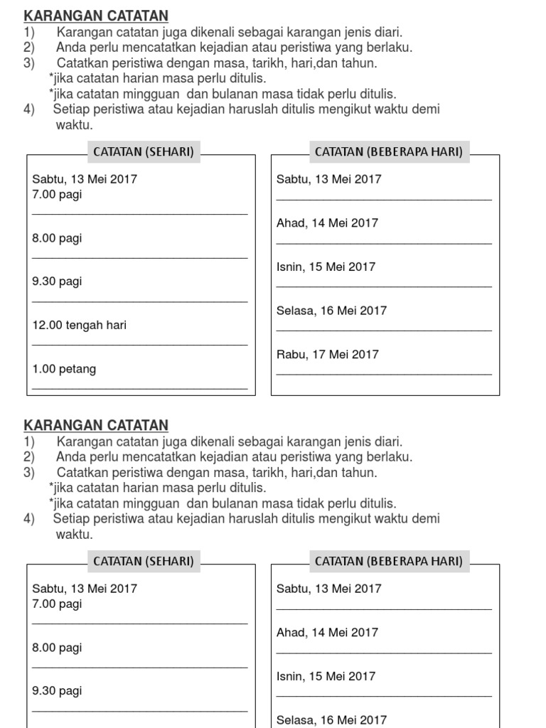 Catatan (Sehari) Catatan (Beberapa Hari) | PDF