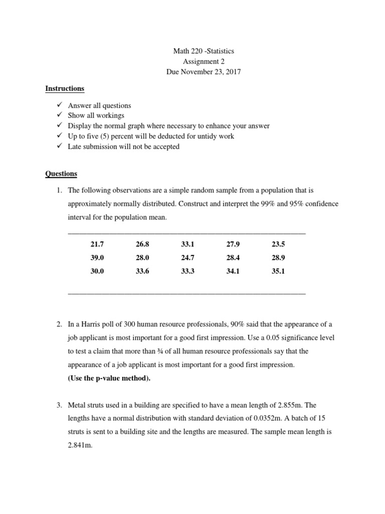 Math 220 Statistics Assignment 2 | PDF | Statistical Significance ...