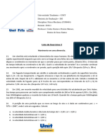 Lista de Exercícios 2 - Física Mecânica-Física I (2018.1) PDF