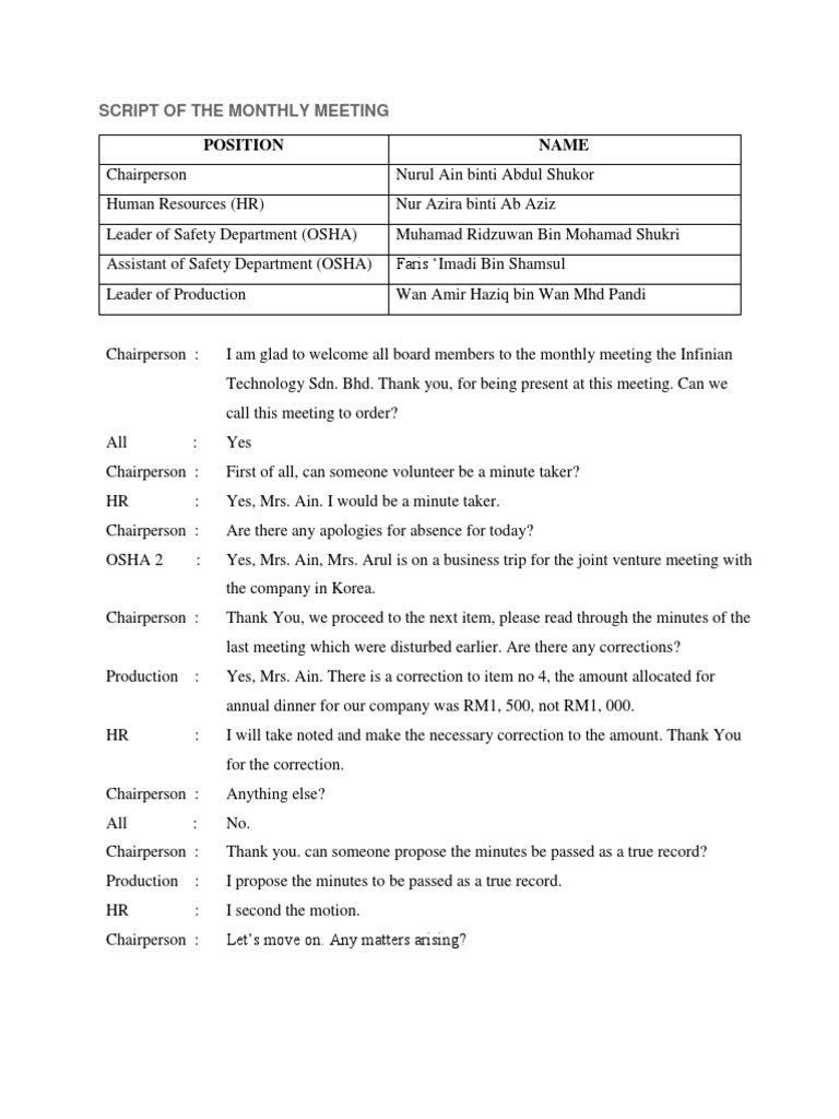 Monthly Meeting Minutes - Infinian Tech | PDF | Government | Business