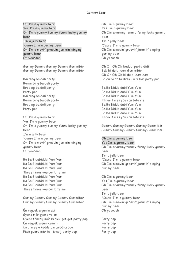 Gummy Bear Lyric, PDF, Bears