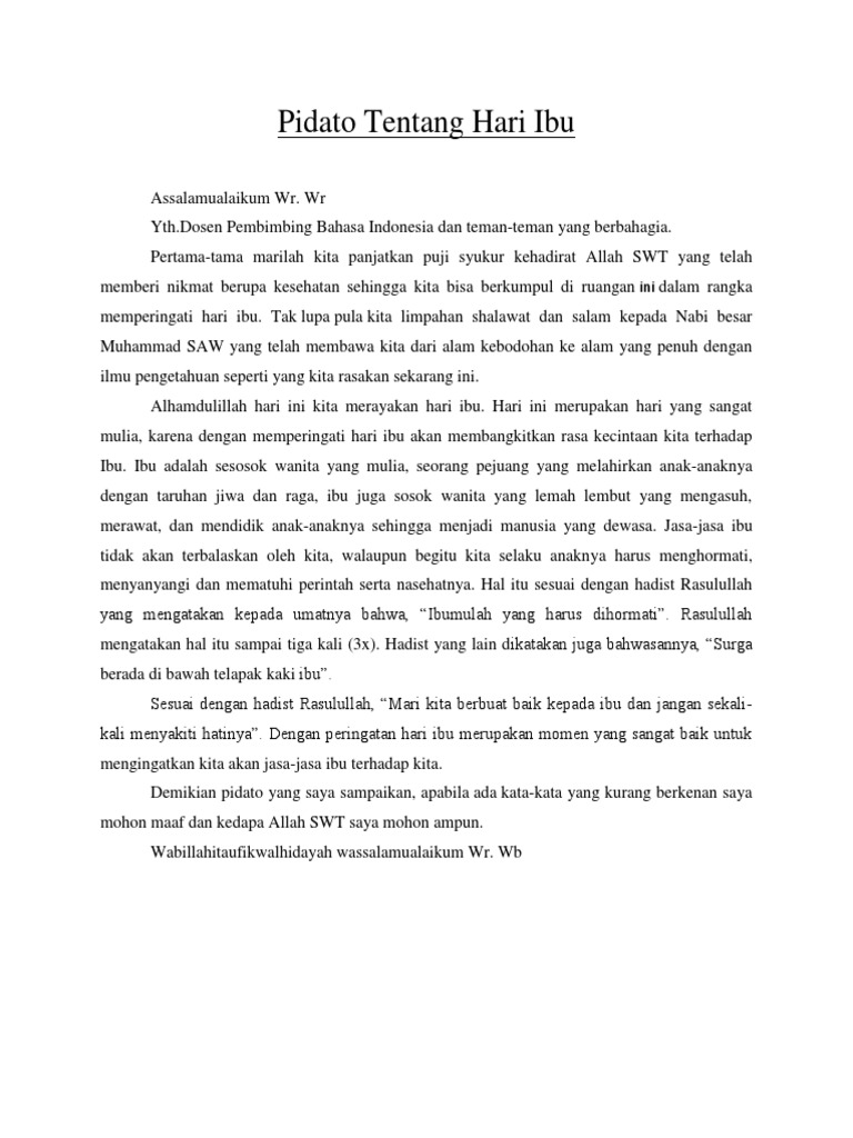 Pidato Tentang Hari Ibu