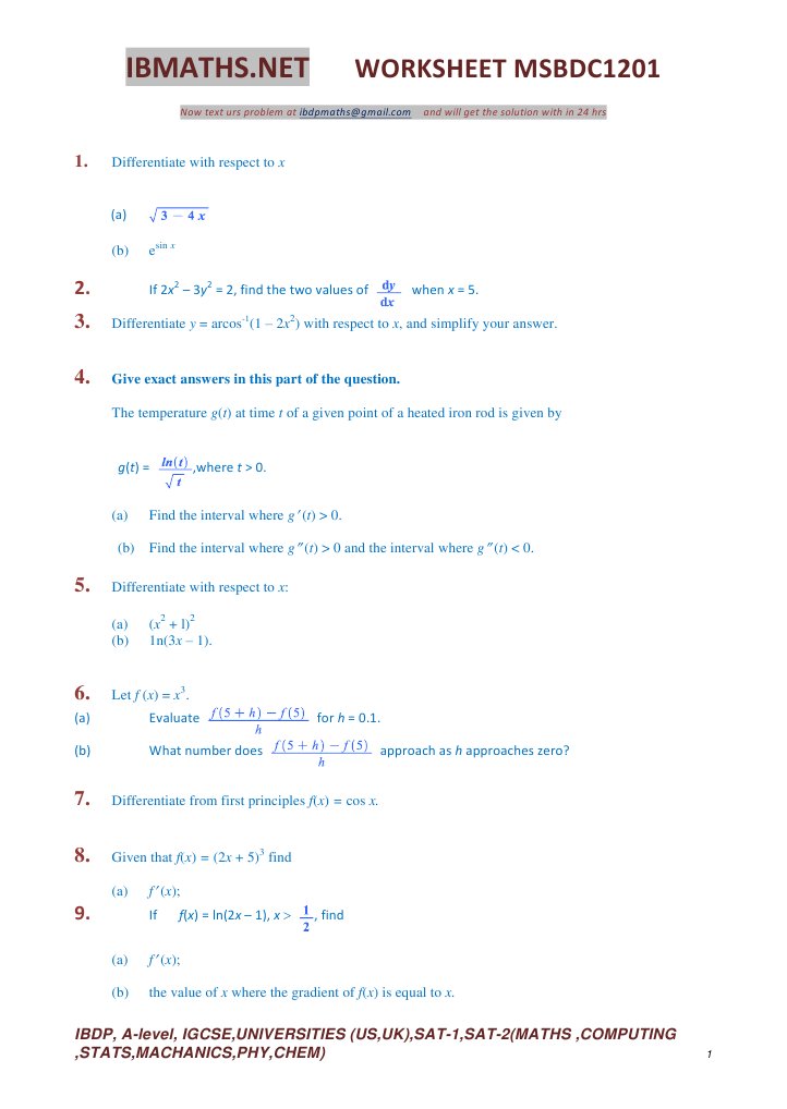 IGCSE Differentiation Worksheet PDF | PDF | Function (Mathematics ...