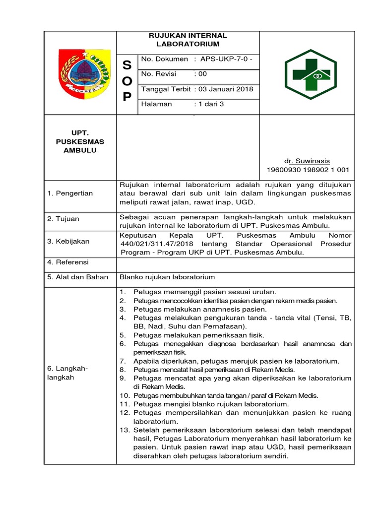 Rujukan Internal Laboratorium Puskesmas | PDF