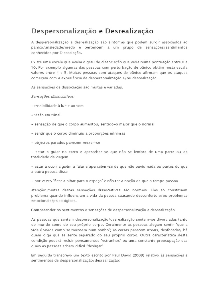 Compreendendo Despersonalização e Desrealização | PDF | Metafísica da ...