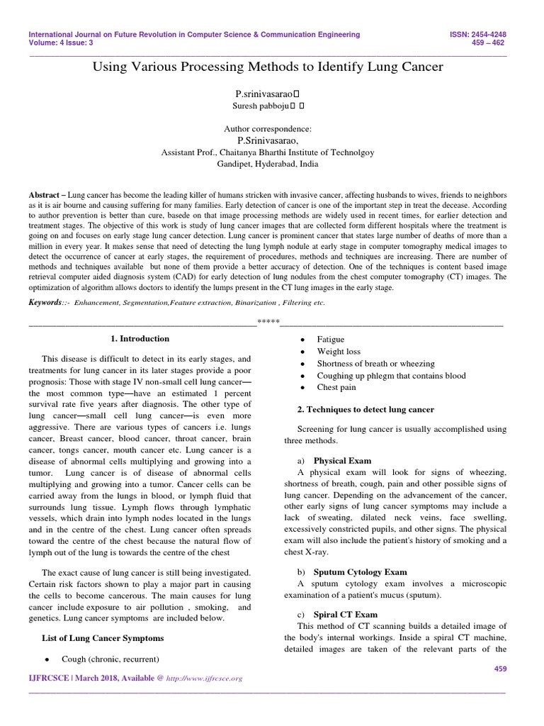 Using Various Processing Methods To Identify Lung Cancer: P ...