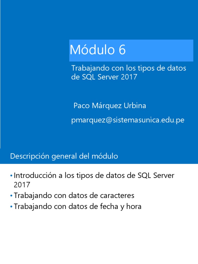 Trabajando Con Los Tipos de Datos de SQL Server 2017 | PDF | Tipo de ...