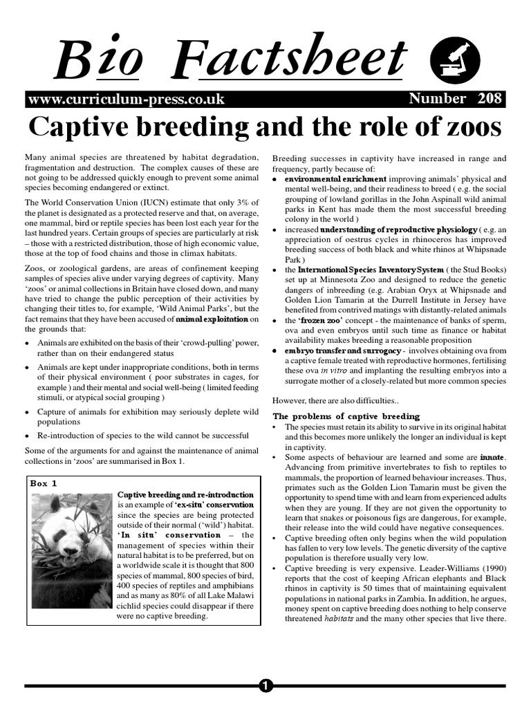 Captive Breeding and The Role of Zoos PDF PDF Zoo Endangered Species