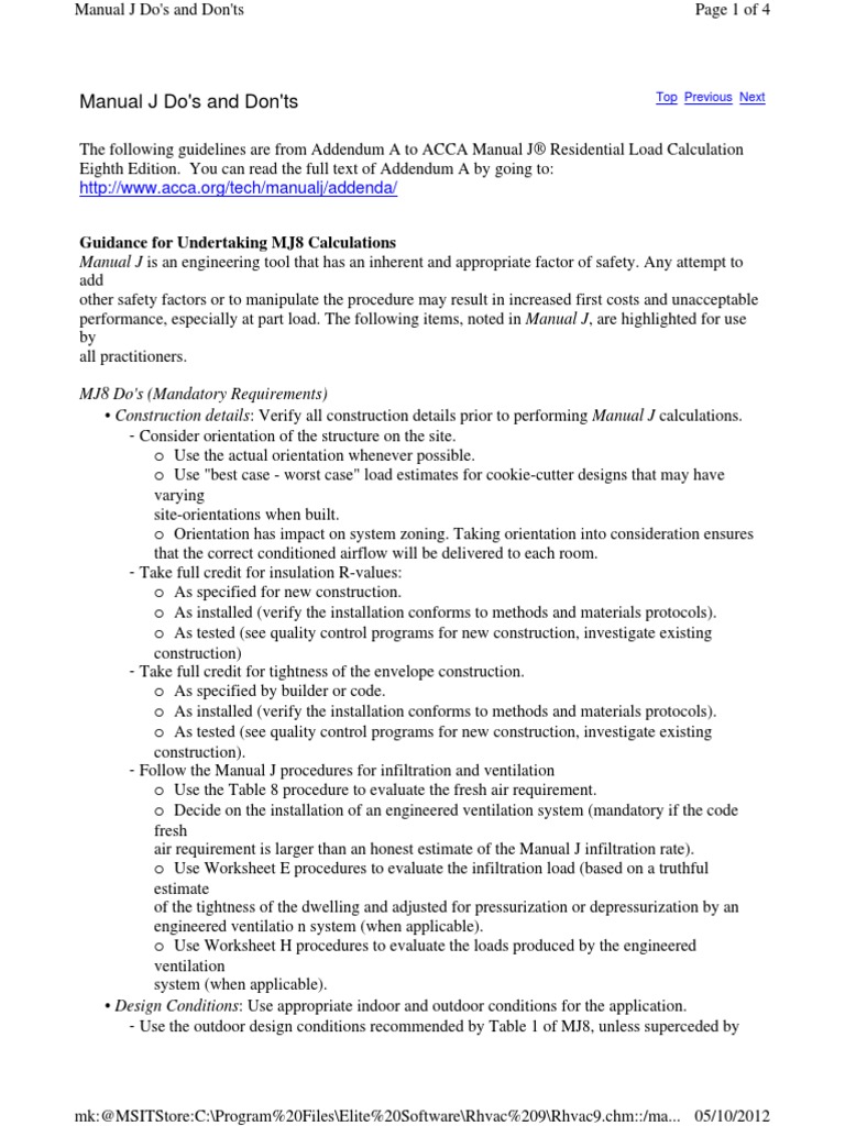 ACCA - Manual J Dos and Don'Ts | Ventilation (Architecture) | Duct (Flow)