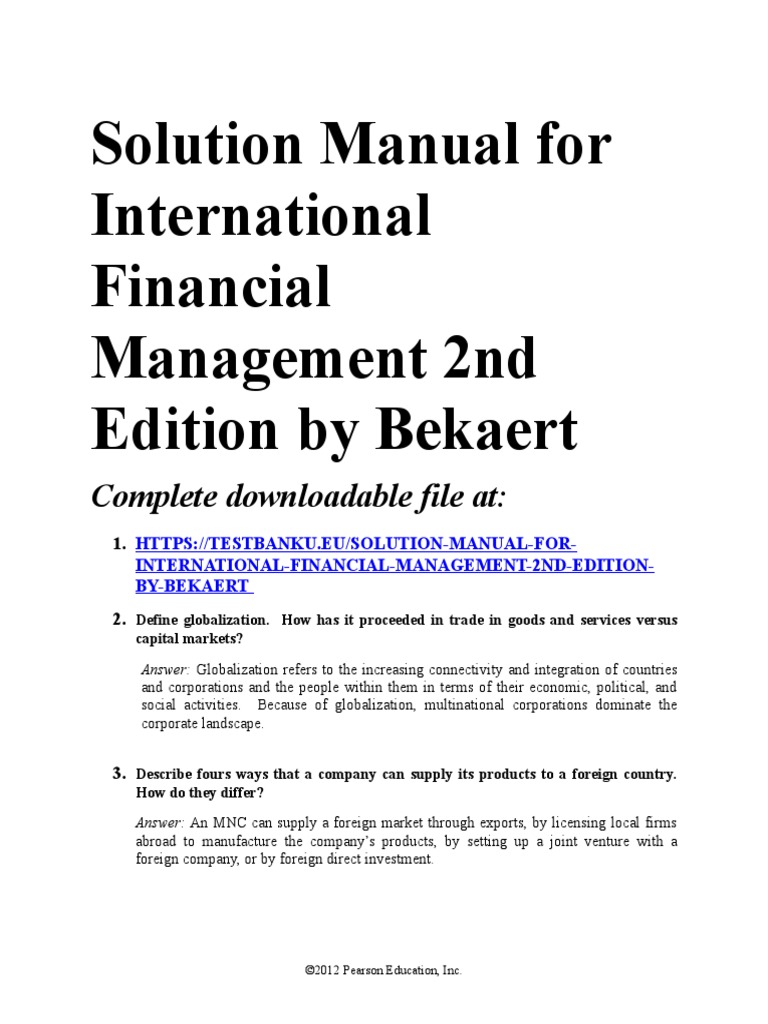 Solution Manual for International Financial Management 2nd Edition by  Bekaert | World Trade Organization | World Bank