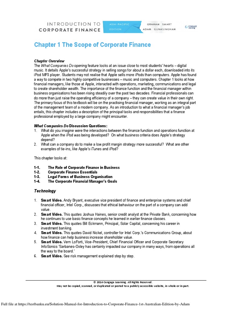 Solution Manual For Introduction To Corporate Finance 1st Australian ...
