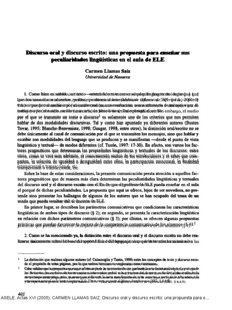 Discurso Oral Y Discurso Escrito Oracion Linguistica Comunicacion