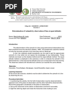 Azimuth Determination of A Line by Observation of The Sun at Equal Altitude