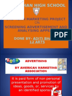 The Indian High School: 3Rd Term Marketing Project Screening Advertisement and Analysing Appeals