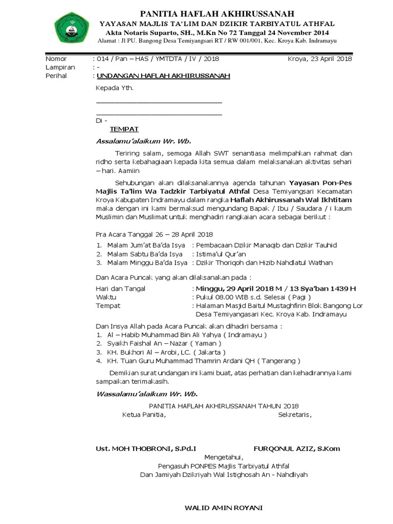 Contoh Undangan Haflah Akhirussanah - Wallpin Best