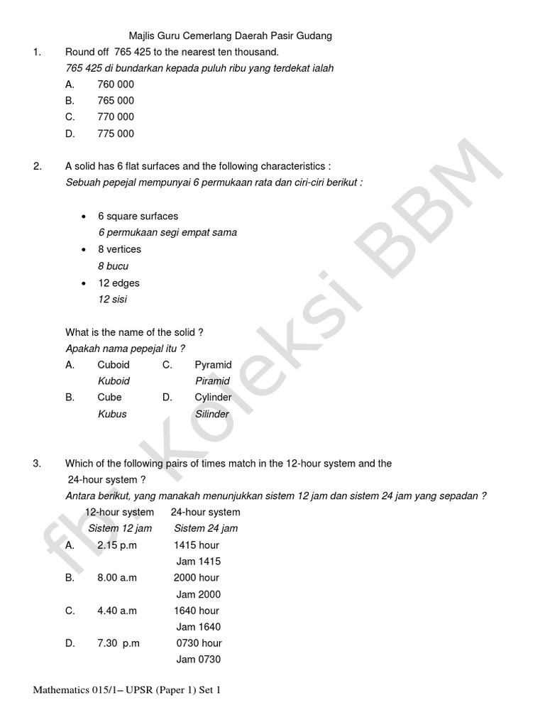 Matematik UPSR Tahun 6 DLP