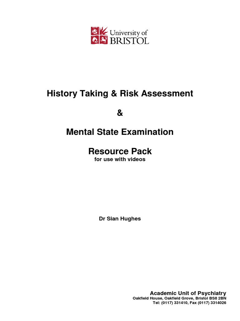 History Taking and Risk Assessment and MSE in Psychiatry ...