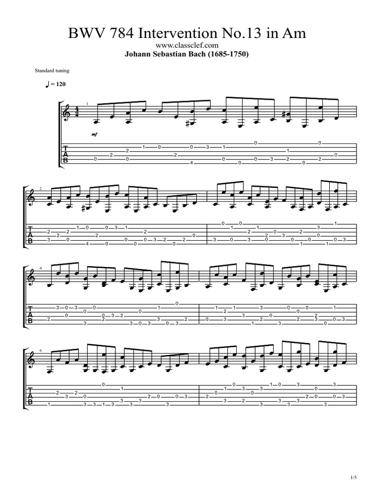 BWV 784: Invention No. 13 for Guitar | PDF | Compositions | Public ...